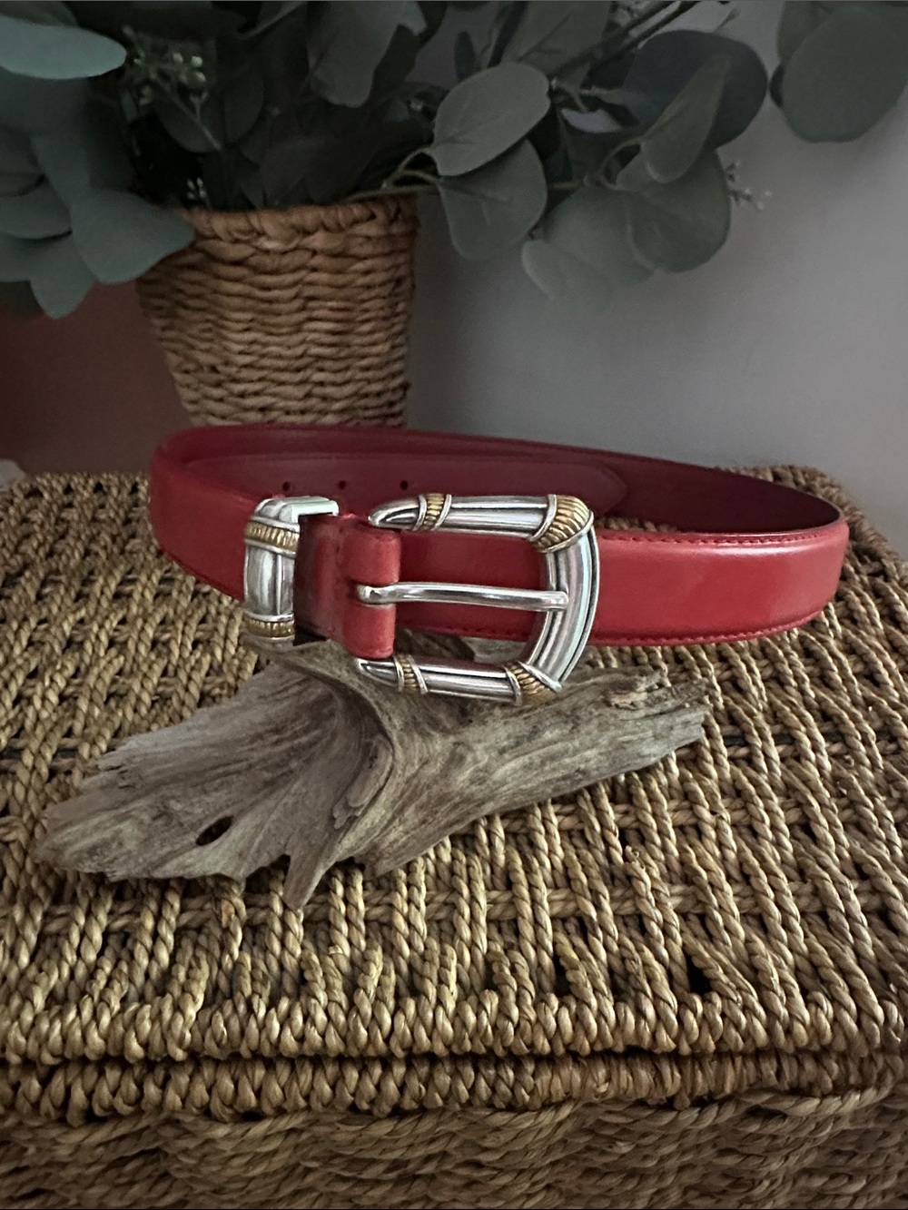 Fossil red Leather gold silver Buckle Women’s M belt - Picture 6 of 13